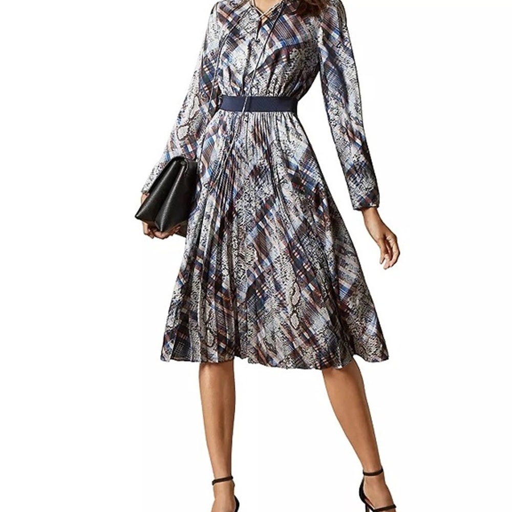 Ted Baker Lilis Quartz Print Midi Dress size 4 (US 10-12) long sleeve - Picture 3 of 15